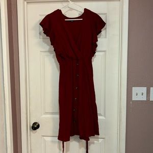 SHEIN wrap ruffle sleeve button detail midi dress